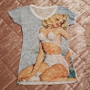 Burnout shirt with sexy vintage pin-up girl